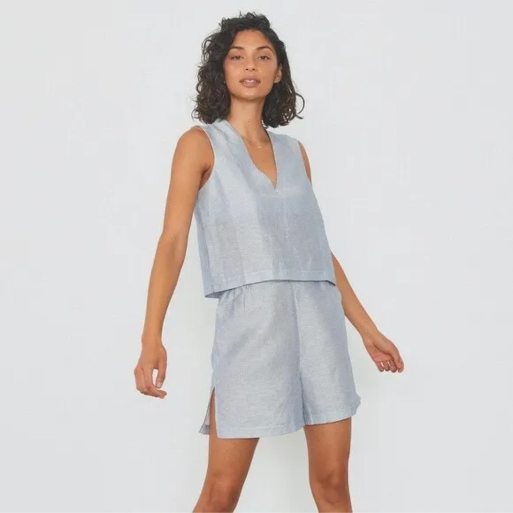 NWOT 🤍💙 Lunya Resort Striped Linen Blend Pajama TOP ONLY Small